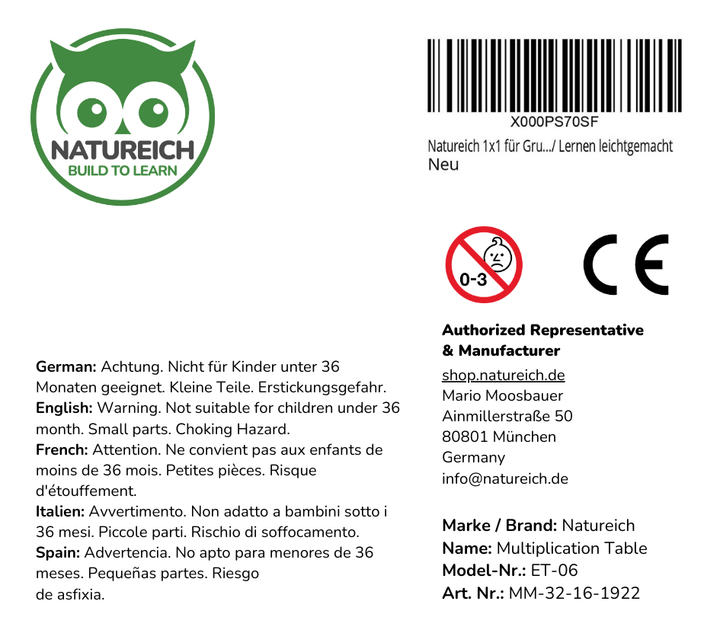 100 Einmaleins Holzrechenwürfel im Beutel - Natureich