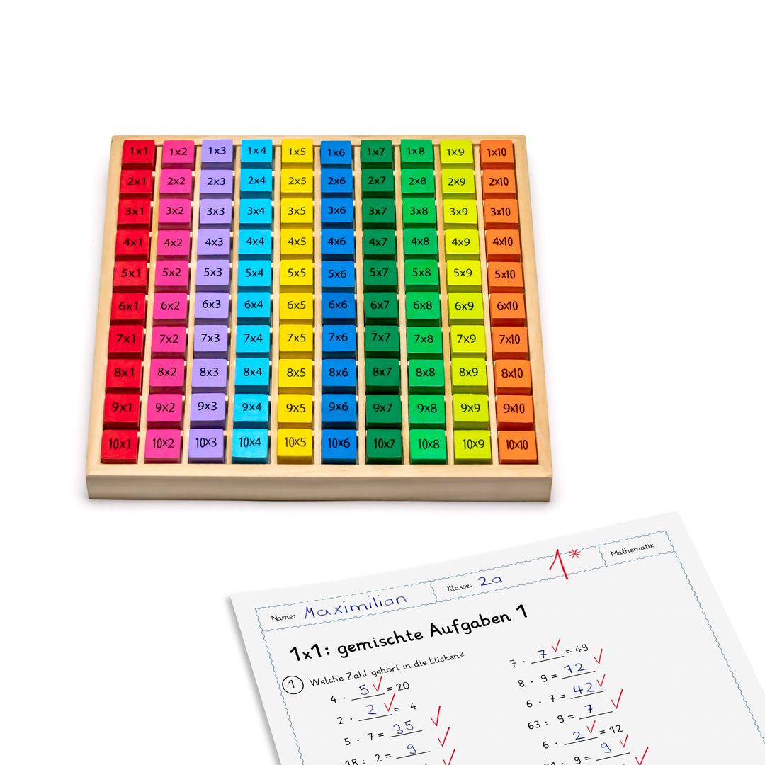 Vorbereitung 2. Klasse: Montessori Rechenstäbchen mit Metallbox + Multiplikation Rechenbrett - Natureich