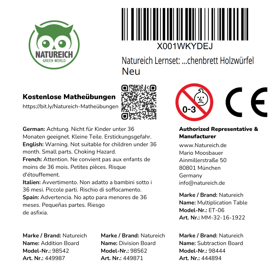 4er-Set Rechenbrettbündel: Plus, Minus, Mal, Geteilt - Natureich
