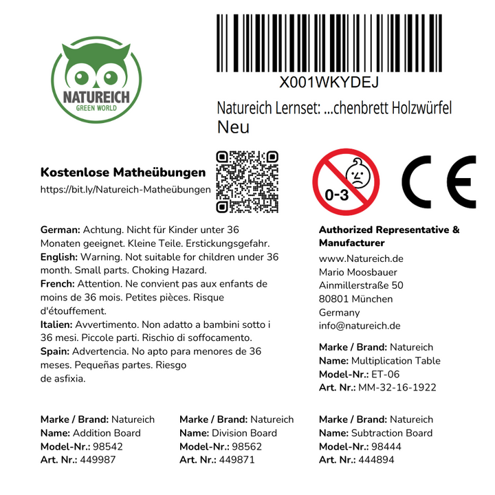 4er-Set Rechenbrettbündel: Plus, Minus, Mal, Geteilt - Natureich