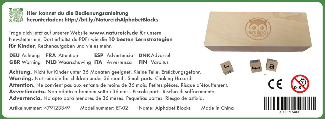 Sprachlernbündel: Alphabet-Blöcke aus Holz + Wimmelbuch - Natureich