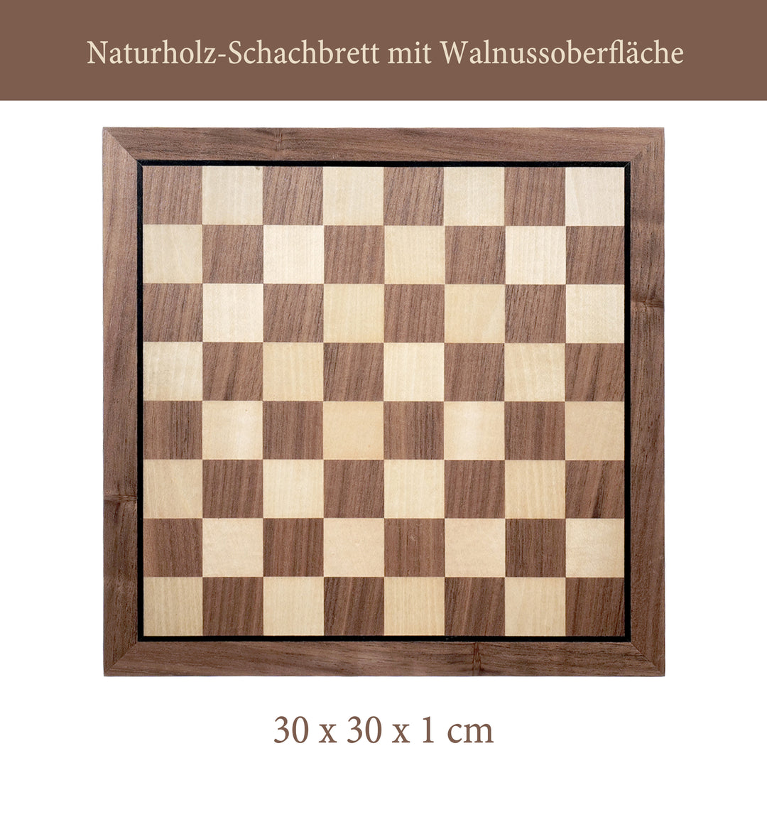 Schachbrett Massiv Holz: Klassik Chess Walnuss - Natureich