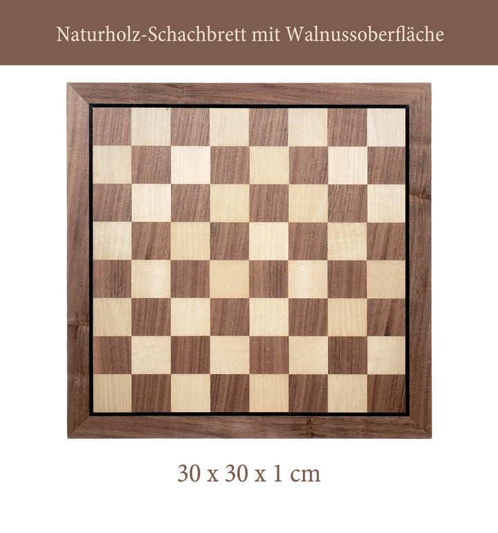 Schachbrett Massiv Holz: Klassik Chess Walnuss - Natureich
