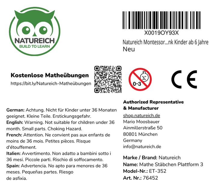 Montessori Rechenstäbchen - 3 Varianten zur Wahl - Natureich