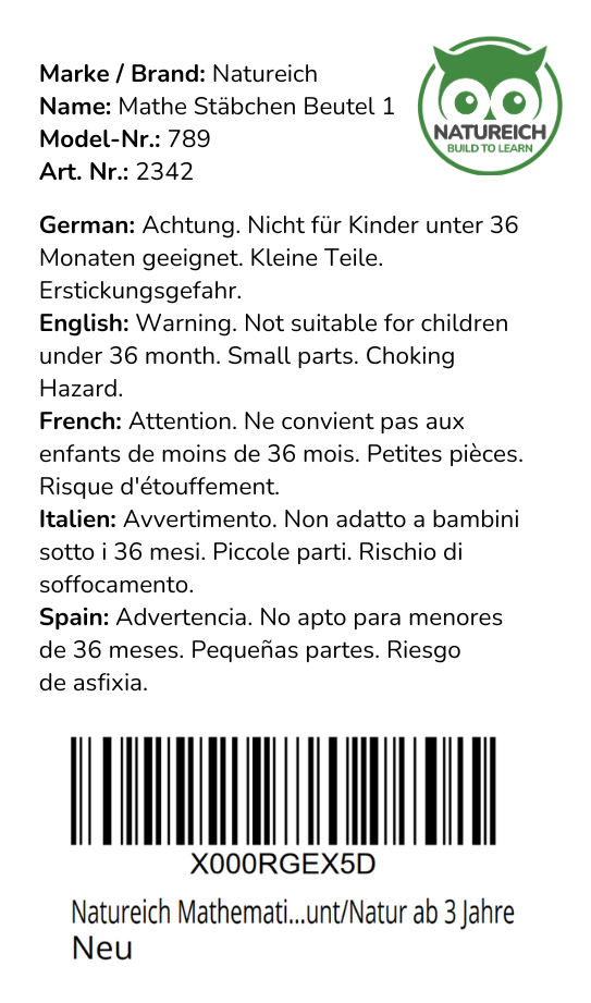 Montessori Rechenstäbchen - 3 Varianten zur Wahl - Natureich