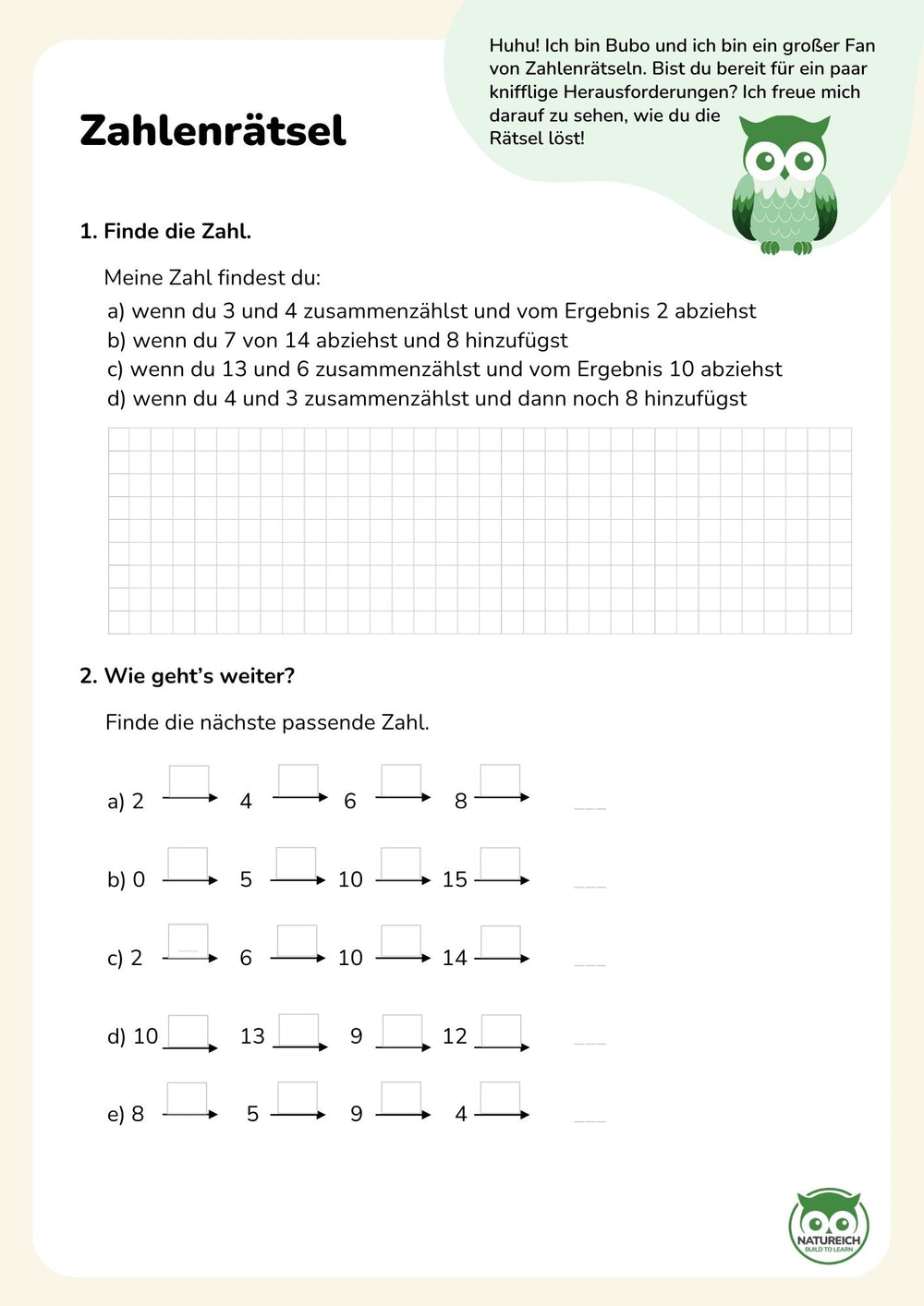 1. Klasse Mathe Übungsbuch - Digitaler Download - Natureich