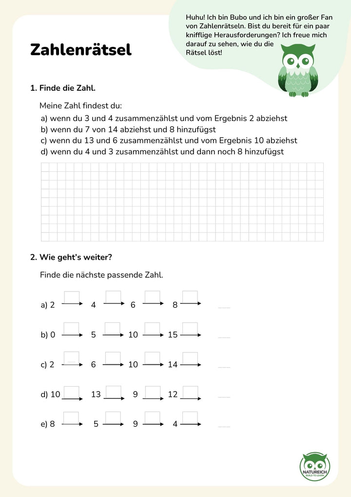 1. Klasse Mathe Übungsbuch - Digitaler Download - Natureich