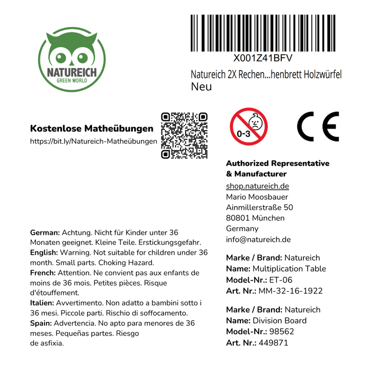 2. Klasse Lernbündel: Mal- und Geteilt-Rechenbretter - Natureich