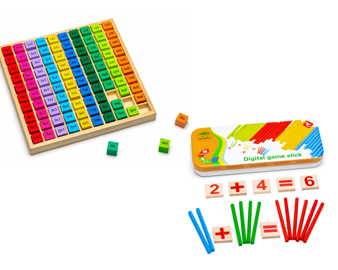 Vorbereitung 2. Klasse: Montessori Rechenstäbchen mit Metallbox + Multiplikation Rechenbrett - Natureich