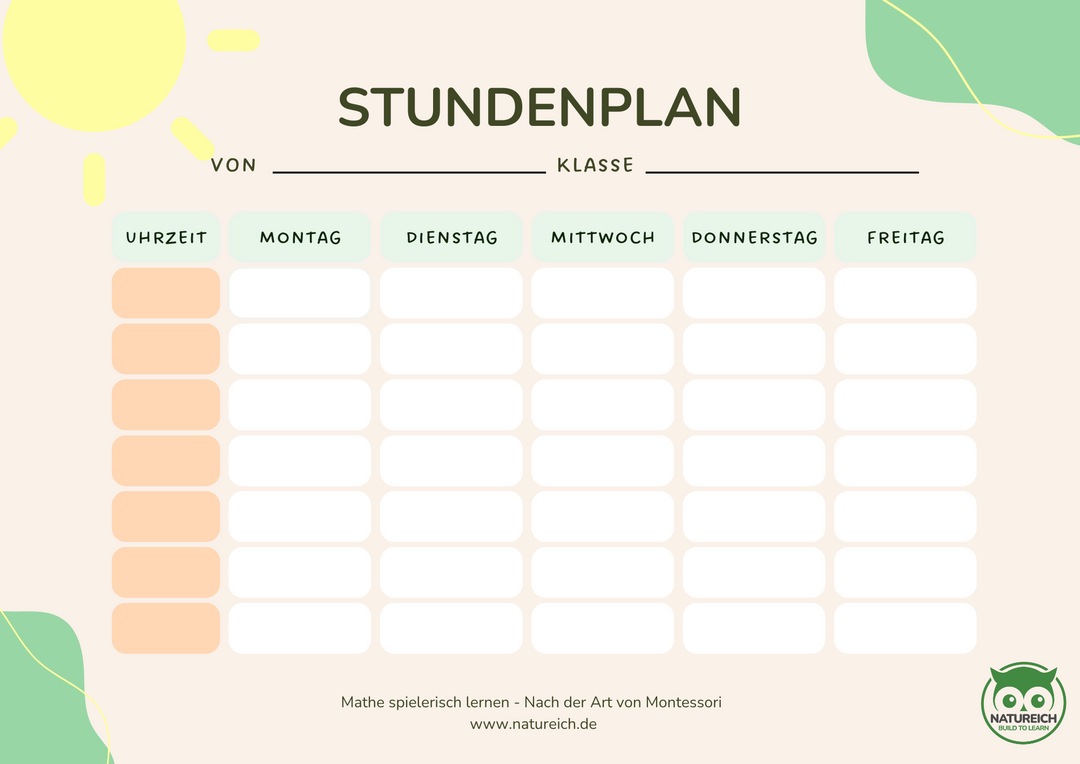 Kostenlose Stundenpläne zum digitalen Download - Natureich