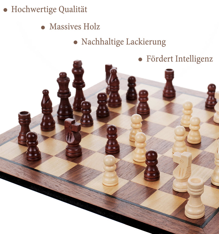 Schachbrett Massiv Holz: Klassik Chess Walnuss - Natureich