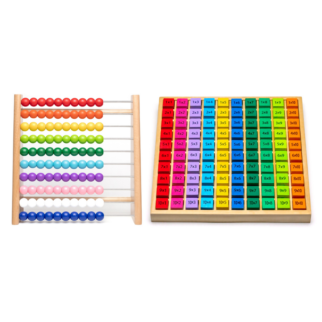 Montessori Lernbündel: 1x1 Multiplikationsbrett mit Abakus - Natureich