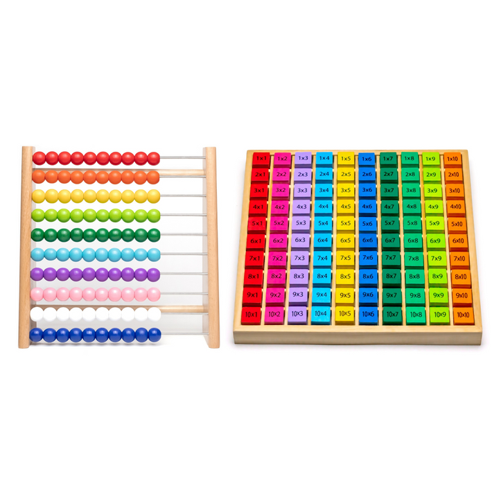 Montessori Lernbündel: 1x1 Multiplikationsbrett mit Abakus - Natureich