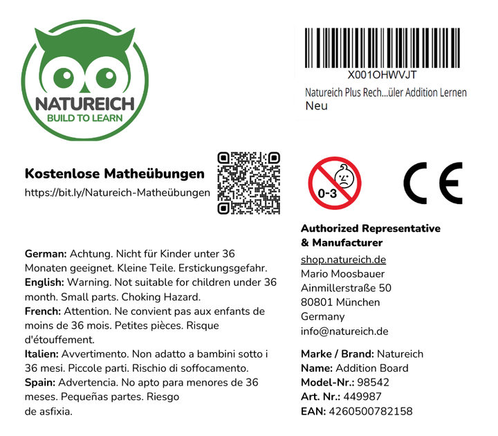 Holzrechenbrett für Grundschüler Addition - Natureich