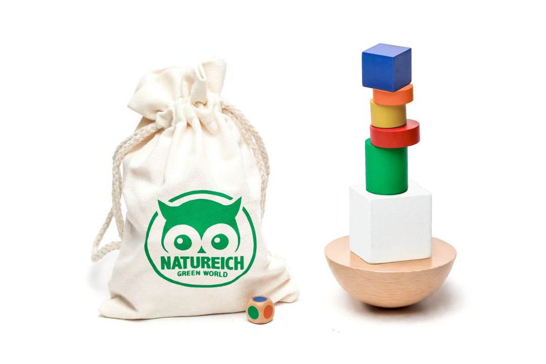 Natureich Montessori Turm aus Holz zum Balancieren & Stapeln - Natureich