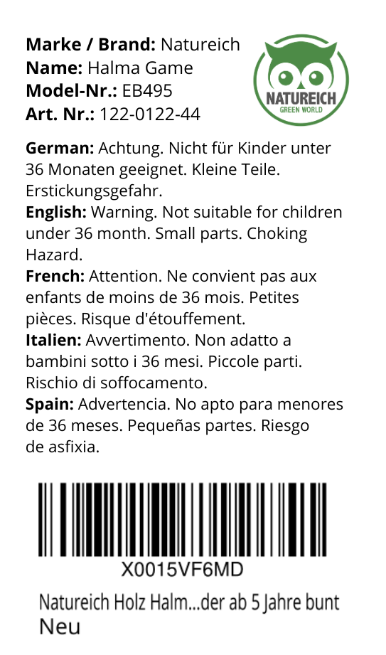 Natureich Holz Halma Spielzeug mit Spielfiguren - Natureich