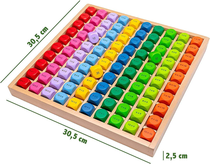 Natureich 1x1 für Grundschüler / Großes Holzrechenbrett / Bunte Würfel mit Aufgaben / Spiel und Spaß für Rechenprofis / Lernen leichtgemacht - Natureich