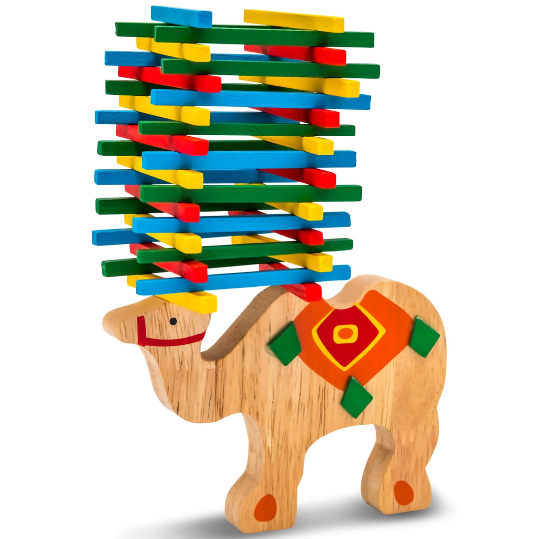Natureich Elefant Montessori Stapel Spielzeug aus Holz zum Geschicklichkeit Lernen mit Stäbchen Bunt inkl. Stoffbeutel - Natureich