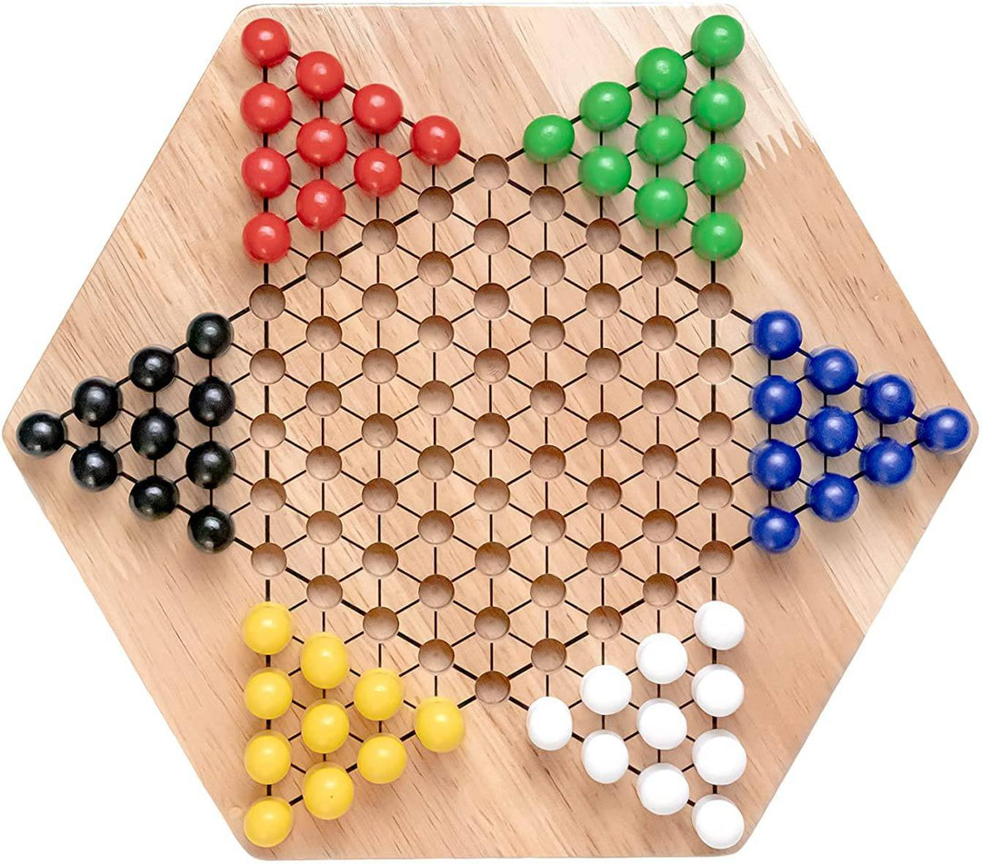 Natureich Holz Halma Spielzeug mit Spielfiguren / Montessori Spiel zur Entwicklung der Logik Lernen von Abläufen Formen Natur Kinder ab 5 Jahre bunt - Natureich