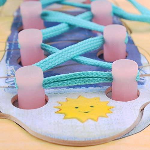 Natureich Holzschuh Puzzle für Kinder Schuhe zum Schleife Lernen / binden Fädelschuhe Holz Schuhe – Motorikspielzeug inkl. Schnürsenkel - Natureich