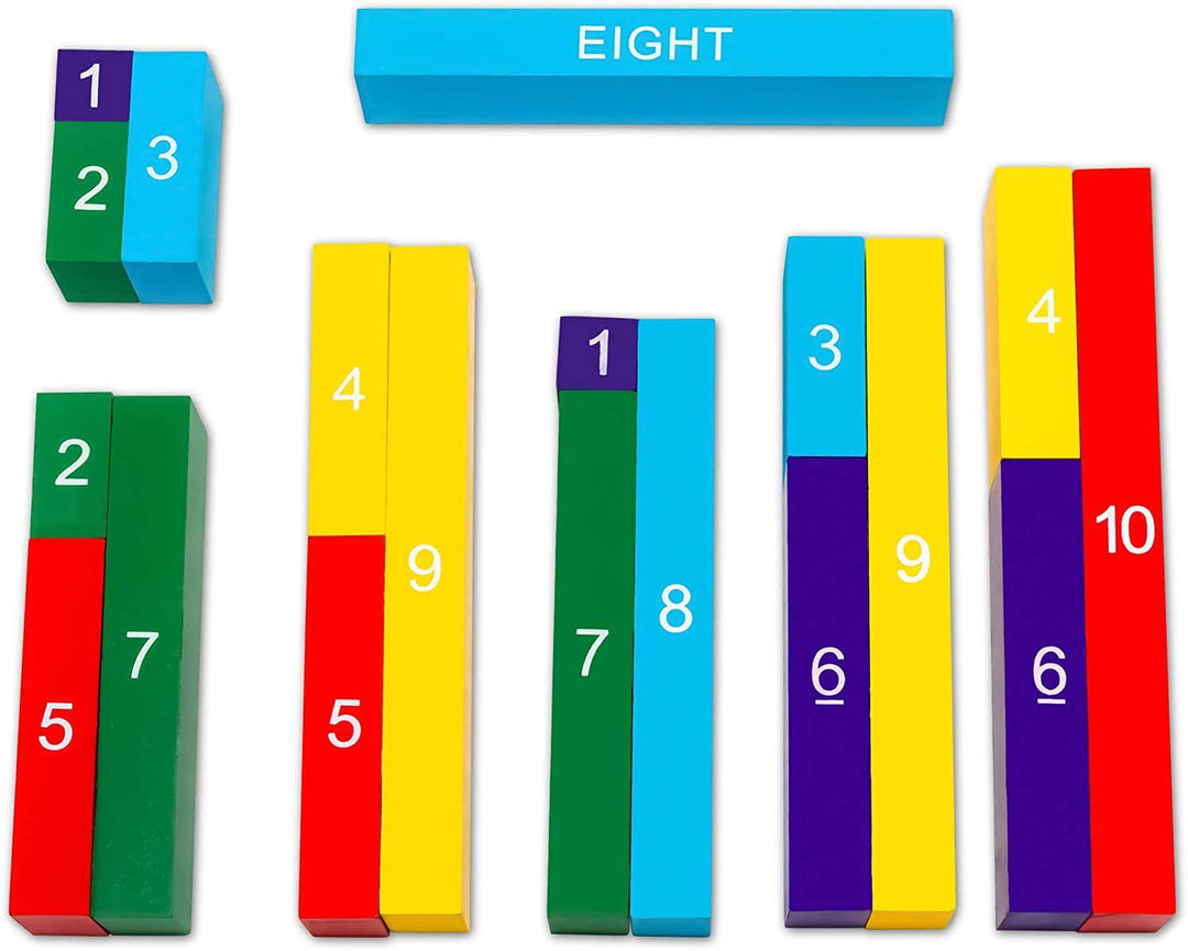 Natureich Zehnertafel Montessori Mathematik Spielzeug aus Holz zum Zahlen 1-10 Lernen mit Zahlenbalken Schrift & Ziffern Bunt / Natur ab 3 Jahre - Natureich